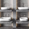Modern Hand Basin On Marble Wall Mounted Shelf With Sleek Faucet And Lighting