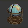 Blue Globe with Yellow Continents on Circular Wooden Rotating Stand Base
