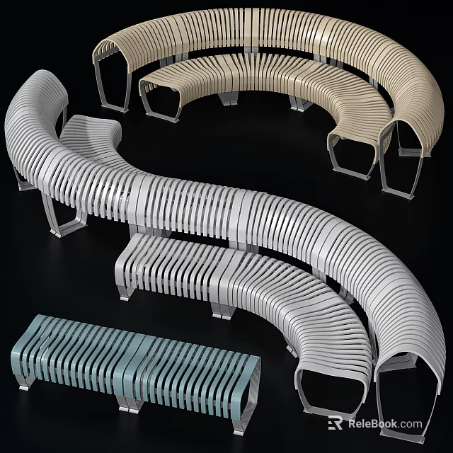 Modern Curved Slatted Outdoor Chairs with Ergonomic Structure for Patio Garden 3d model 