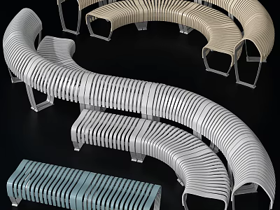 Modern Curved Slatted Outdoor Chairs with Ergonomic Structure for Patio Garden 3d model