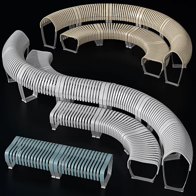 Modern Curved Slatted Outdoor Chairs with Ergonomic Structure for Patio Garden 3d model