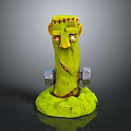 Game Movie Character Green Skinned With Yellow Head Red Eyes Stitches Holding Dumbbells On Base