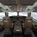 Airplane Cockpit Interior With Control Panels Seats And Cloudy Sky View