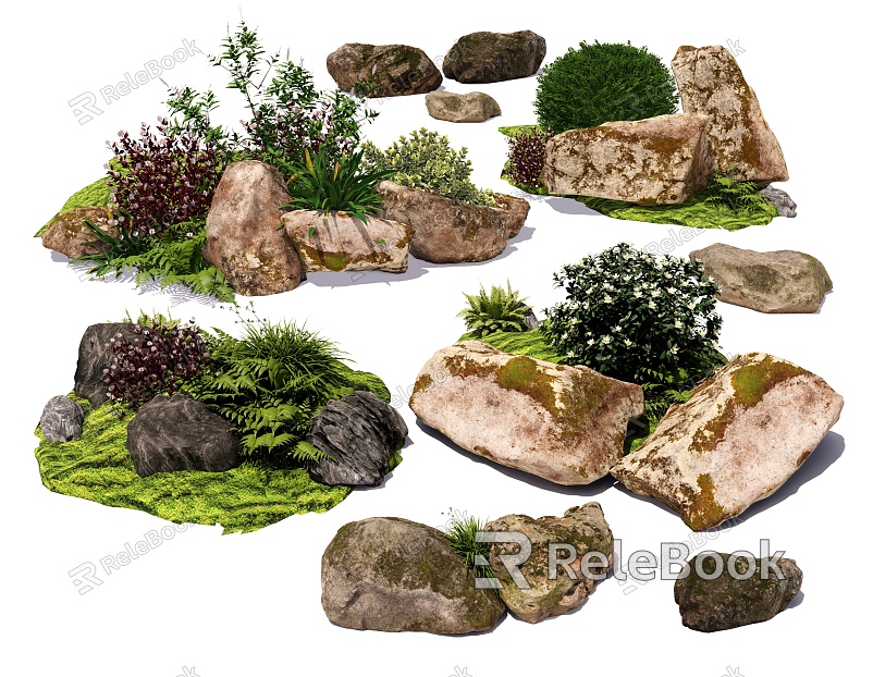 Stone micro-terrain shrub ball landscape stone moss flowers and shrubs courtyard sketch model