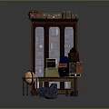 Classic Wooden Armoire Design With Glass Doors Top Storage Boxes Books And Side Decor Items