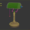 Vintage Green Table Lamp With Brass Base Metal Stand And Chain Switch