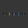 Colorful Game Movie Dragon Characters Arranged in a Row with Metallic Shine