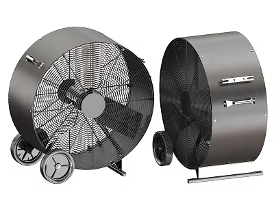 Industrial Portable Air Cooler Fan with Black Metal Mesh and Mobile Wheels 3d model