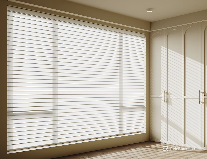 Modern Interior Room With White Window Blinds And Sunlight Shadow 3d model 