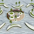 Curved Tree Planters With Green Lawns And Circular Central Area In Paved Outdoor Space