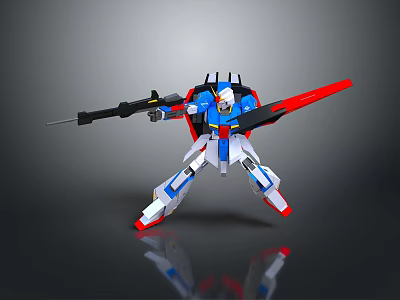 Blue White Red Mecha Robot Model Posing With Gun And Red Sword 3d model