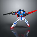 Blue White Red Mecha Robot Model Posing With Gun And Red Sword