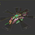 Highly Detailed Space Helicopter Model with Spinning Propellers on Gray Background