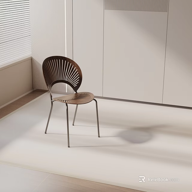 Brown Dining Chair With Slatted Backrest And Metal Legs In Modern Minimalist Interior 3d model 