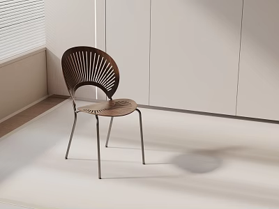 Brown Dining Chair With Slatted Backrest And Metal Legs In Modern Minimalist Interior 3d model