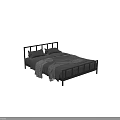 Modern Double Bed With Black Frame Grey Pillows And Faux Fur Blanket
