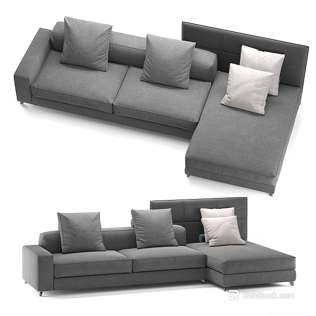 Gray L Shaped Sectional Sofa With Multiple Soft Cushions For Living Room 3d model