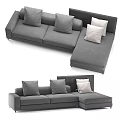 Gray L Shaped Sectional Sofa With Multiple Soft Cushions For Living Room 3d model
