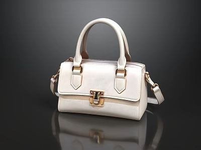 Stylish White Handbag With Golden Metal Clasp Top Handle And Shoulder Strap 3d model