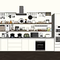 Modern Kitchen Interior With White Cabinets Countertop And Appliances Oven Microwave Coffee Maker Toaster