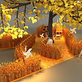 Autumn Themed Art Installation With Golden Leaf Tree Hay Bales Deer Sunflowers Windmills And Swing