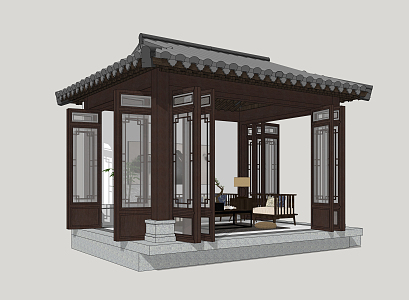 New Chinese Pavilion Antique Sun Room 3d model