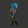 3D Character in Blue Uniform with Helmet Yellow Gloves Knee Pads Tool Belt and Equipment