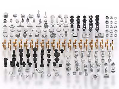 Assorted Small Metal Hardware Parts Including Bolts Nuts And Various Fasteners 3d model