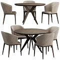 Round Wooden Dining Table Set With Cross Legs And Light Gray Diamond Stitch Fabric Chairs