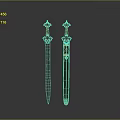 Ornate Swords Featuring Silver Blade Green Scabbard Gold Red Accents And Cross Hilt