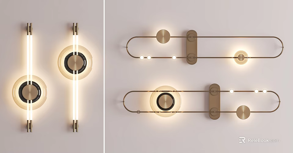 Modern Wall Lamps With Brass Frames Circular Elements And LED Light Strips 3d model 