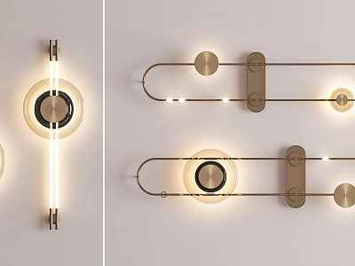 Modern Wall Lamps With Brass Frames Circular Elements And LED Light Strips 3d model