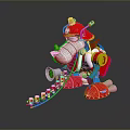 Vibrant Game Movie Cartoon Dog Character In Red Yellow Costume With Goggles And Conveyor Belt