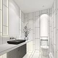 Modern Bathroom Interior With Large Mirror Gray Tiled Walls Marble Countertop Sink And White Toilet