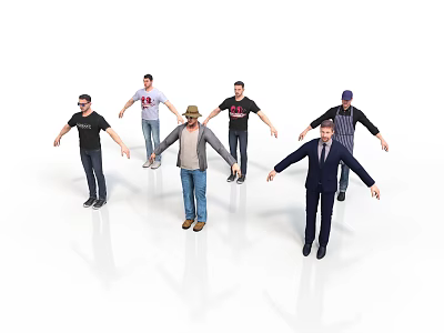 Group of Multiple Men in Different Clothing Styles Standing Against White Background 3d model