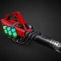 Red Handheld Weapon Featuring Black Barrel Green Tank And Modern Design 3d model