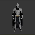 Man In Medieval Knight Armor With Black Cloak Full Body Standing