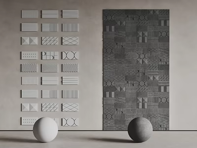 Wall With Multiple Small And Large Geometric Pattern Panels And Spheres 3d model