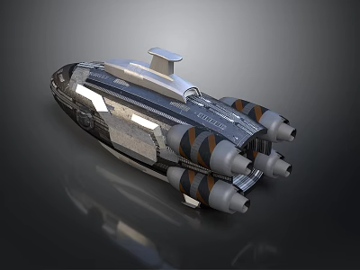 Futuristic Sci-Fi Spaceship 3D Model With Metallic Surface And Multiple Engines 3d model