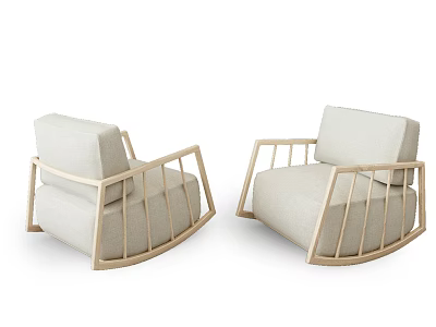 Stylish Pair Of Modern Accent Chairs With Wooden Frame And Light Colored Cushions 3d model