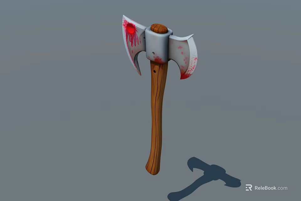 Detailed Bloodstained Axe Weapon With Wooden Handle And Sharp Metal Blade Design 3d model 