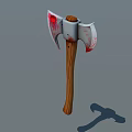 Detailed Bloodstained Axe Weapon With Wooden Handle And Sharp Metal Blade Design