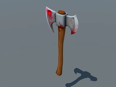 Detailed Bloodstained Axe Weapon With Wooden Handle And Sharp Metal Blade Design 3d model