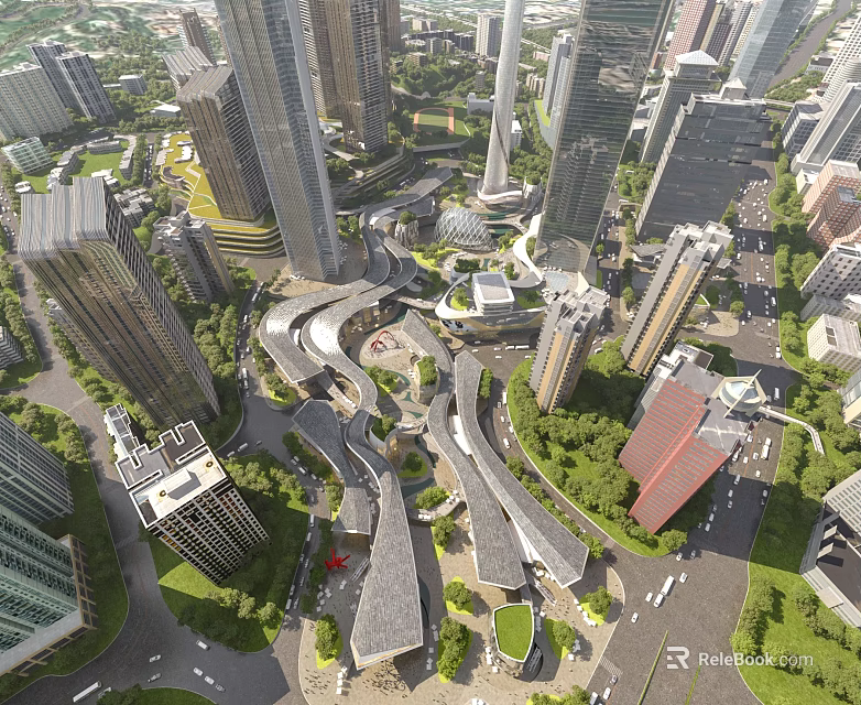 Aerial Urban Planning View With High Rise Buildings Roads Green Spaces And Layout 3d model 