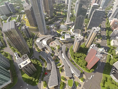 Aerial Urban Planning View With High Rise Buildings Roads Green Spaces And Layout 3d model