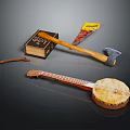 Vintage Banjo Axe Bible And Wooden Stick Equipment Collection