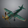 Vintage Green Propeller Airplane Model With Orange Propeller Yellow Nose Worn Details And Aerospace Theme