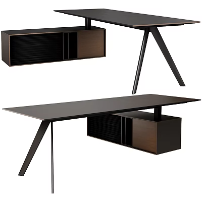 Modern Desk Design With Black Tabletop Wooden Drawers And Metal Legs 3d model