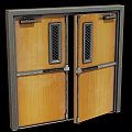 Wooden Double Doors Interior With Metal Frame Grid Panels And Door Locks