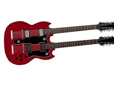 Red Double Neck Electric Guitar Musical Instrument With Glossy Body And Dual Necks 3d model